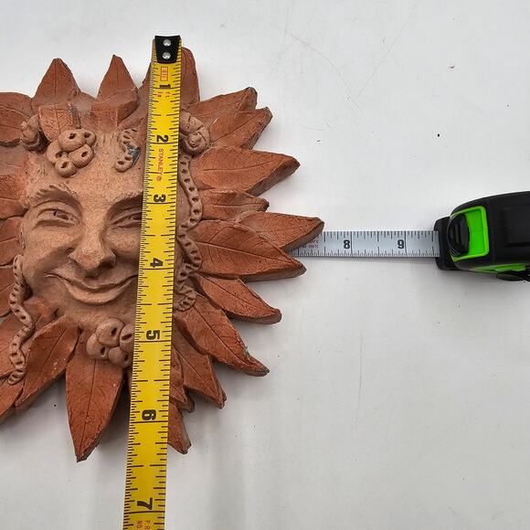 Terracotta Cast Stone Sunface Wall Art Vintage 1998 Artist Signed Outdoor Decor - Picture 7 of 7